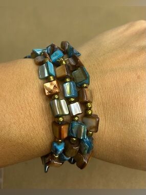 5 for $25🔥Set of 3 Multi-Color Cube Beaded Elastic Bracelets